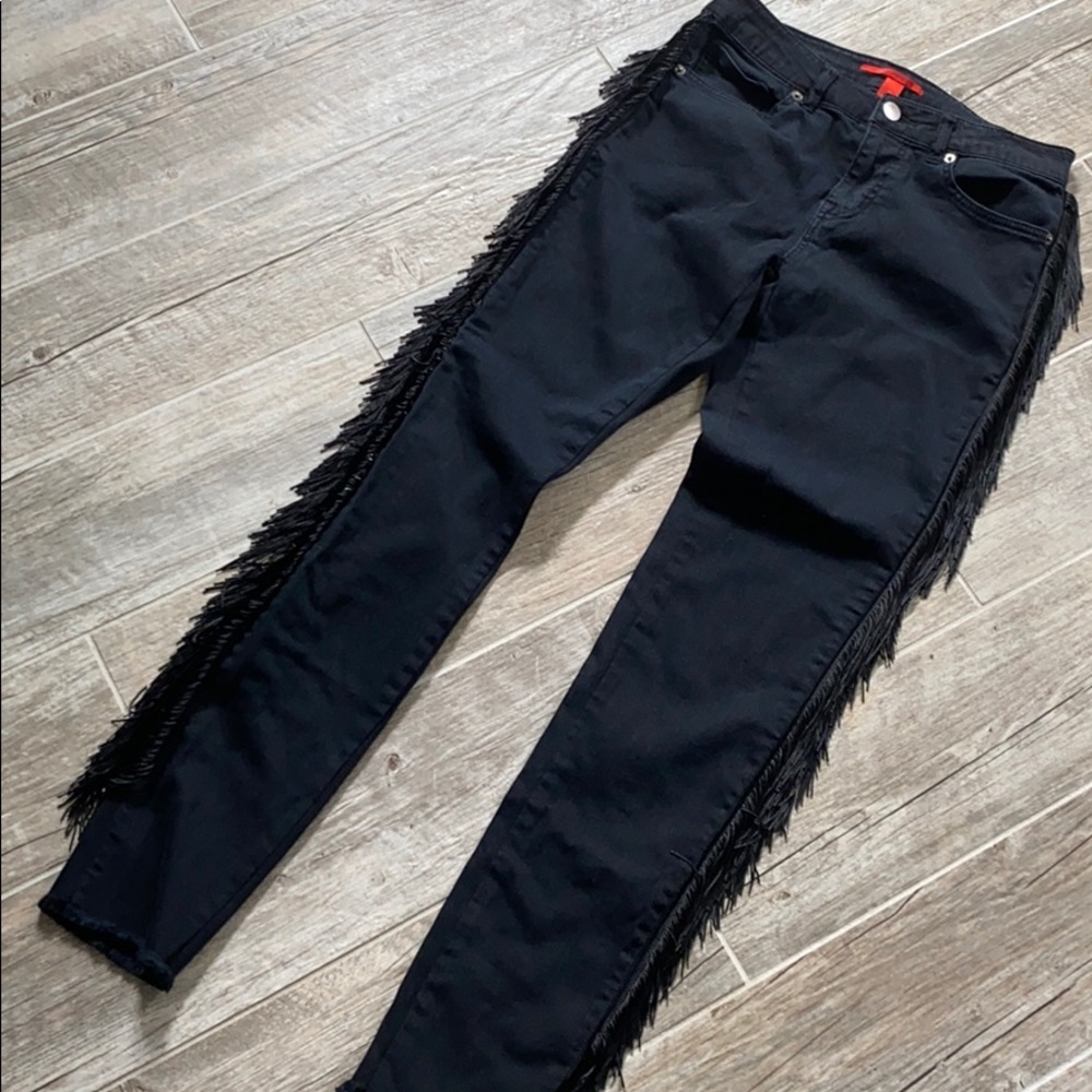Chelsea & Voilet Black Skinny Tassel Trimmed Jeans